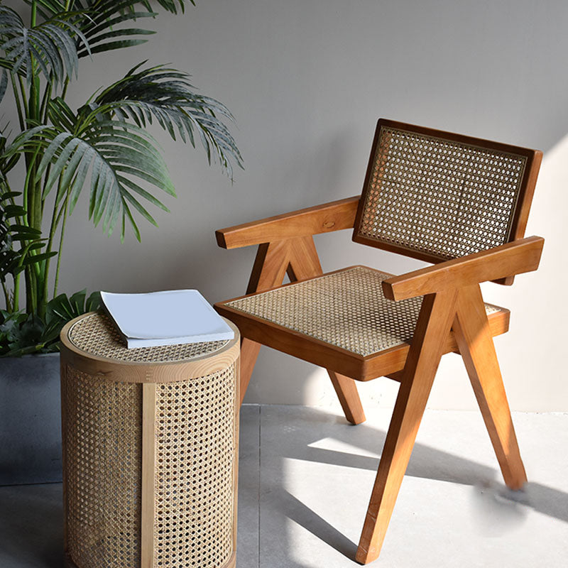 Wood Arms Included Chair Woven Back Lounge Chair for Living Room