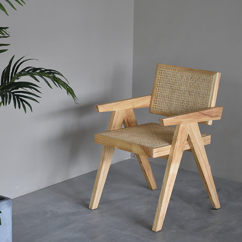 Wood Arms Included Chair Woven Back Lounge Chair for Living Room