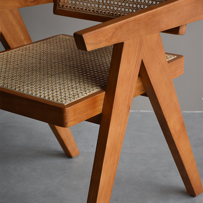 Wood Arms Included Chair Woven Back Lounge Chair for Living Room