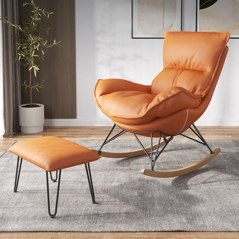 Modern Indoor Rocking Chair Solid Color Dark Legs Rocker Chair with Ottoman