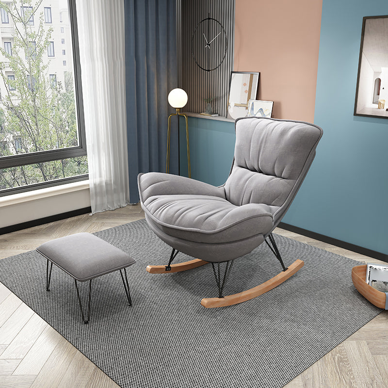 Modern Indoor Rocking Chair Solid Color Dark Legs Rocker Chair with Ottoman