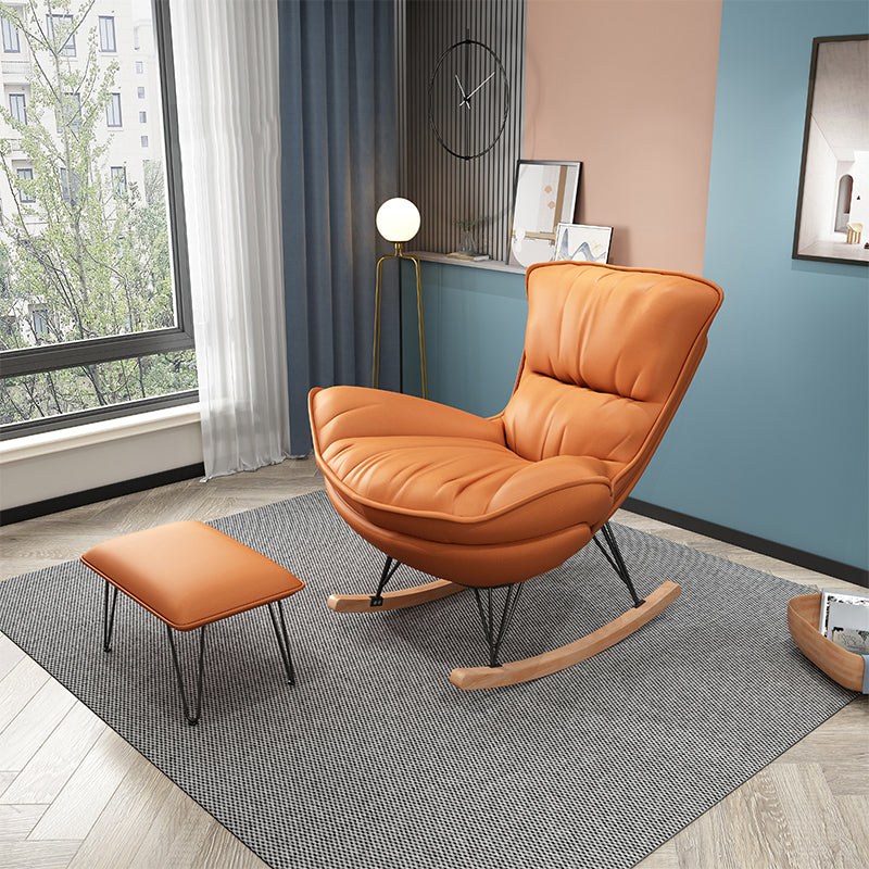 Modern Indoor Rocking Chair Solid Color Dark Legs Rocker Chair with Ottoman