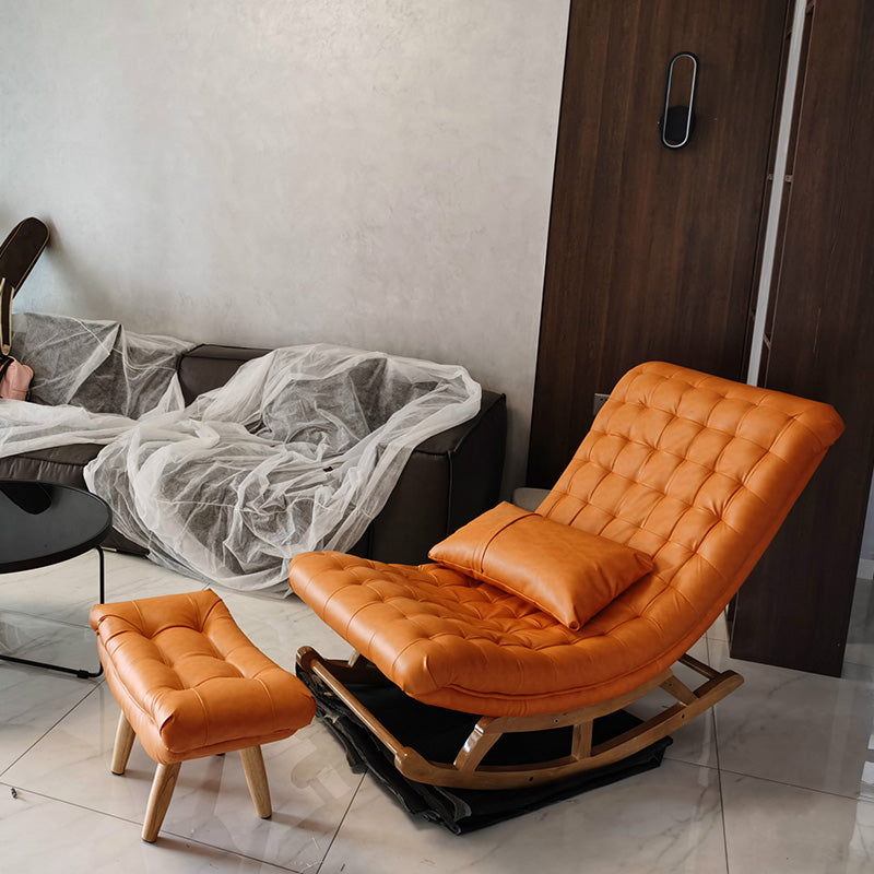 Modern Faux Leather Rocking Chair Tufted Cushions Chair with Pillow