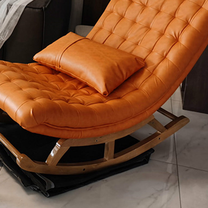 Modern Faux Leather Rocking Chair Tufted Cushions Chair with Pillow