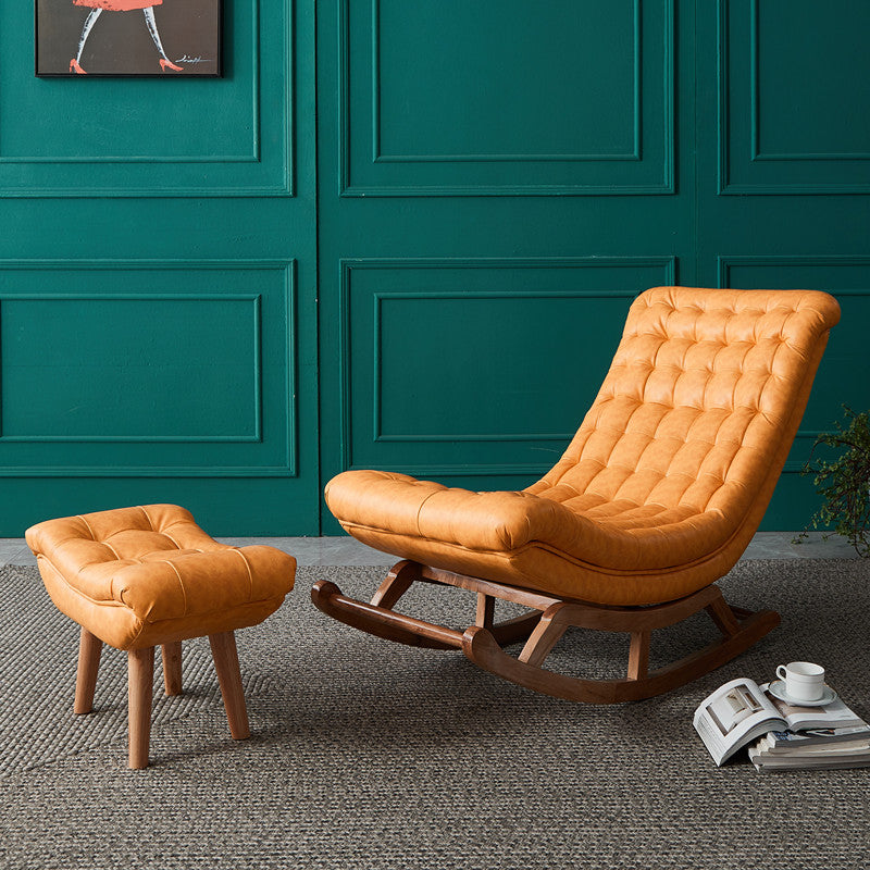 Modern Faux Leather Rocking Chair Tufted Cushions Chair with Pillow