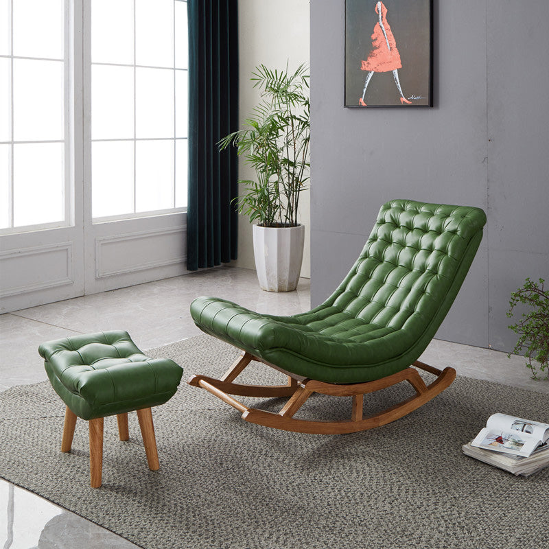Modern Faux Leather Rocking Chair Tufted Cushions Chair with Pillow