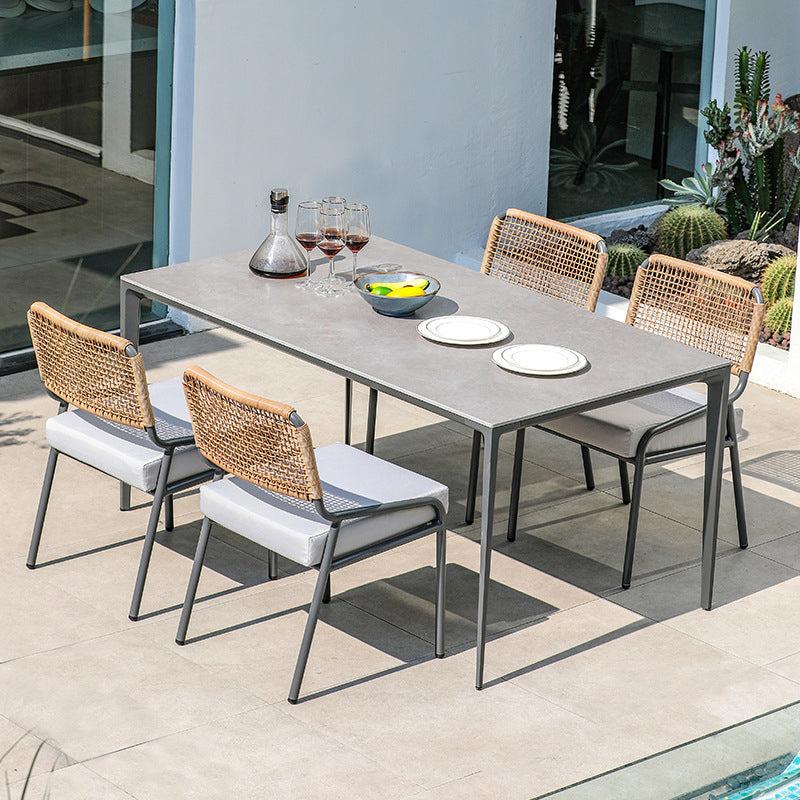 Boho Style Dining Set 1/5/7 Pieces Stone Dining Table Set for Outdoor