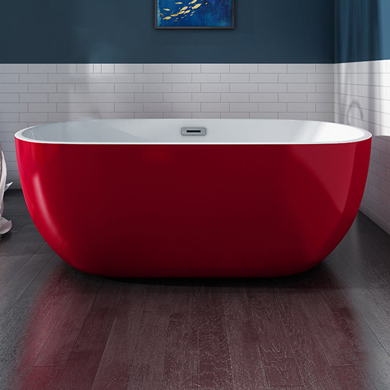 White Acrylic Oval Bathtub for Home Soaking Freestanding Tub with Drain