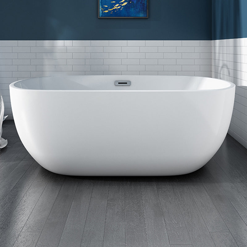 White Acrylic Oval Bathtub for Home Soaking Freestanding Tub with Drain