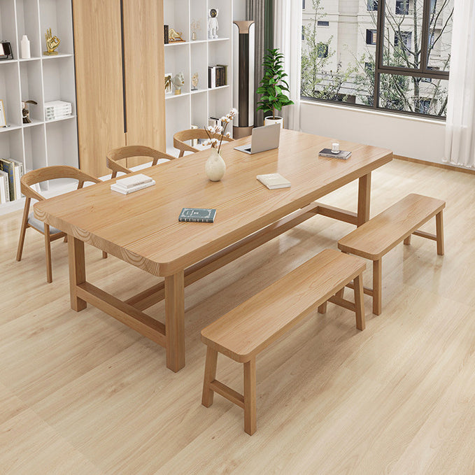 Rectangle Trestle Base Dining Table Modern Wood Table for Kitchen