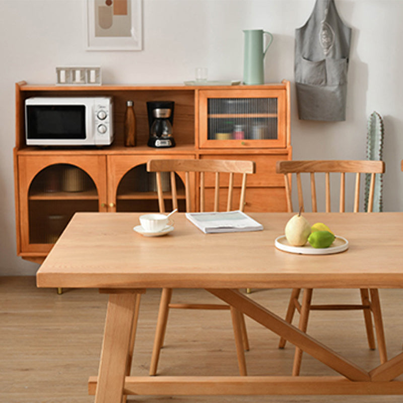 Glam Style Wooden Dining Table Rectangle Table with Wood Legs for Home Use