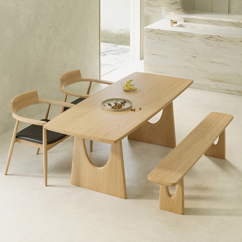Rectangle Double Pedestal Dining Table Modern Pine Wood Table for Living Room