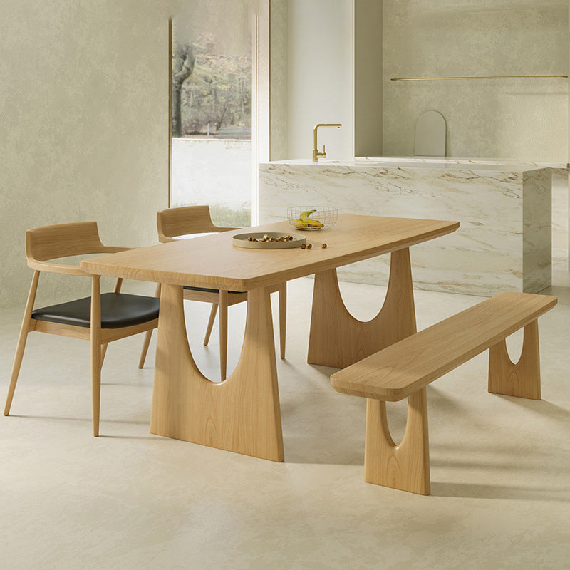 Rectangle Double Pedestal Dining Table Modern Pine Wood Table for Living Room