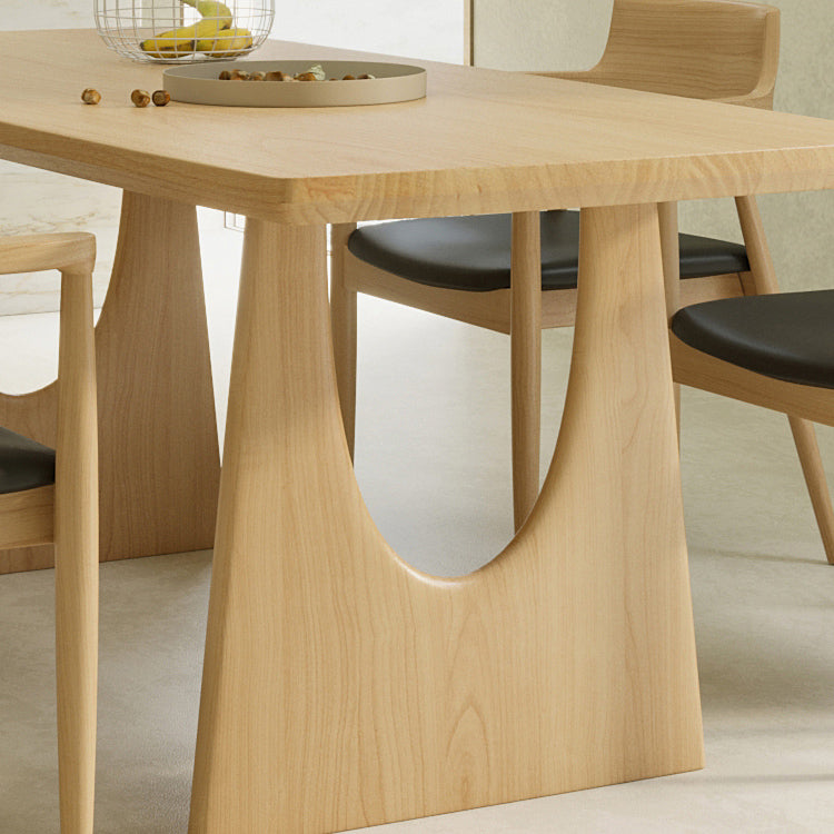Rectangle Double Pedestal Dining Table Modern Pine Wood Table for Living Room