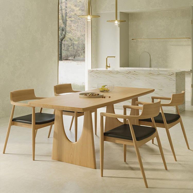 Rectangle Double Pedestal Dining Table Modern Pine Wood Table for Living Room