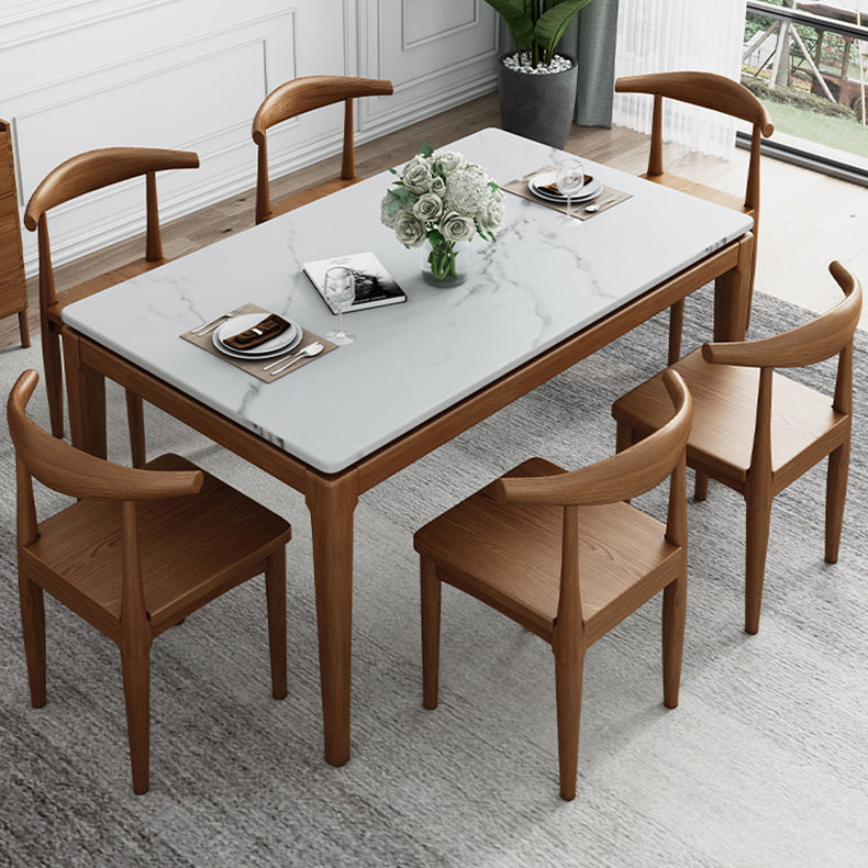 Mid-Century Rectangle Dining Table Stone Top Dining Table for Dining Room