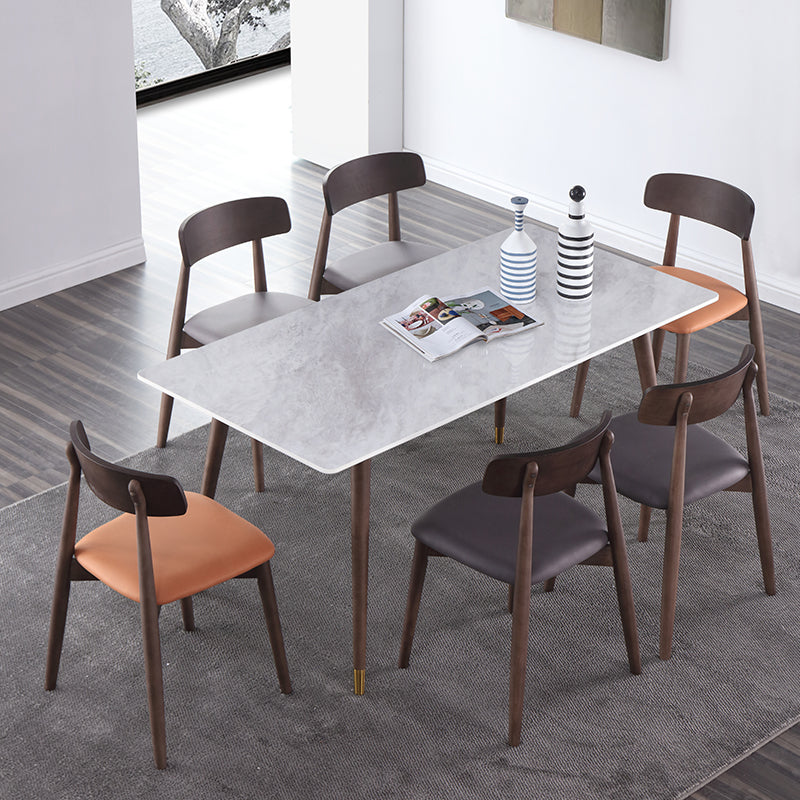 Rectangle Grey Dining Table Rubberwood Solid Wood Legs Dining Table