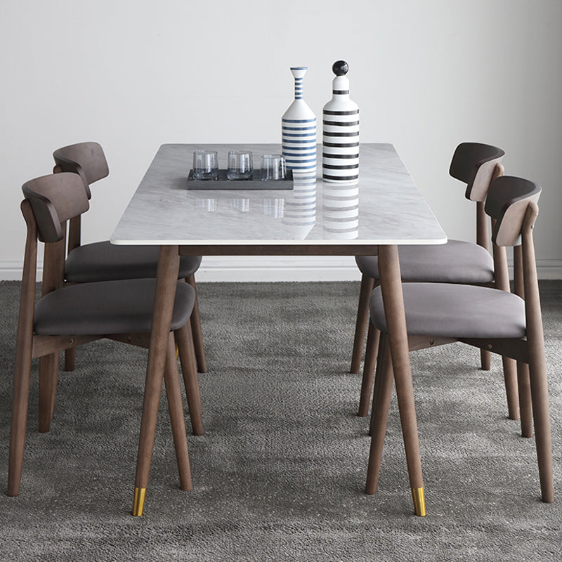 Rectangle Grey Dining Table Rubberwood Solid Wood Legs Dining Table