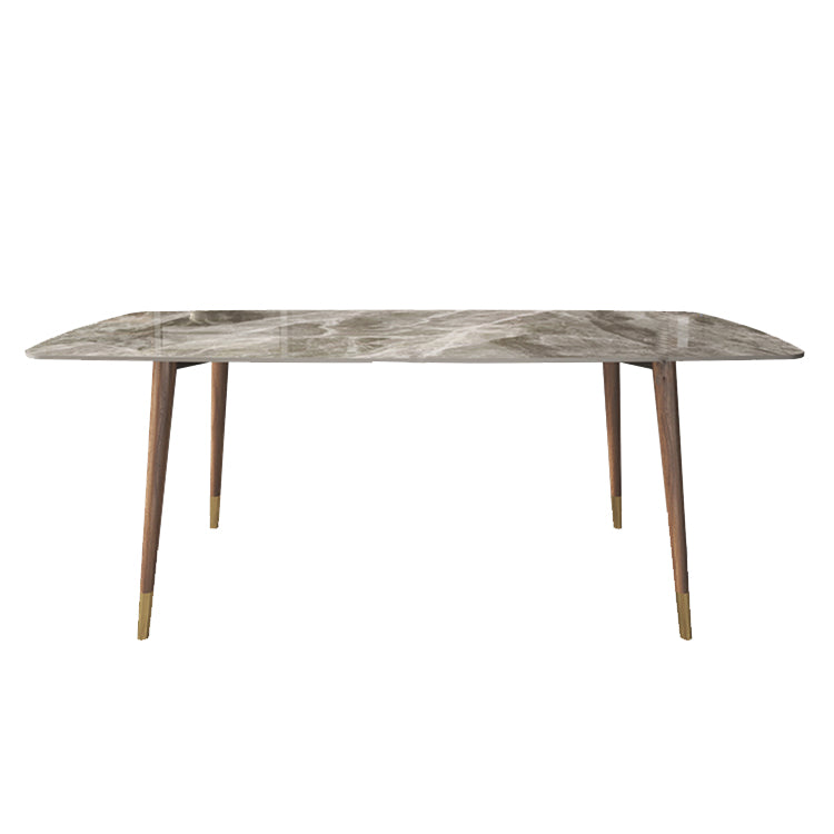 Rectangle Stone Top Dining Table Mid-Century Solid Wood Legs for Home Kitchen Dinner