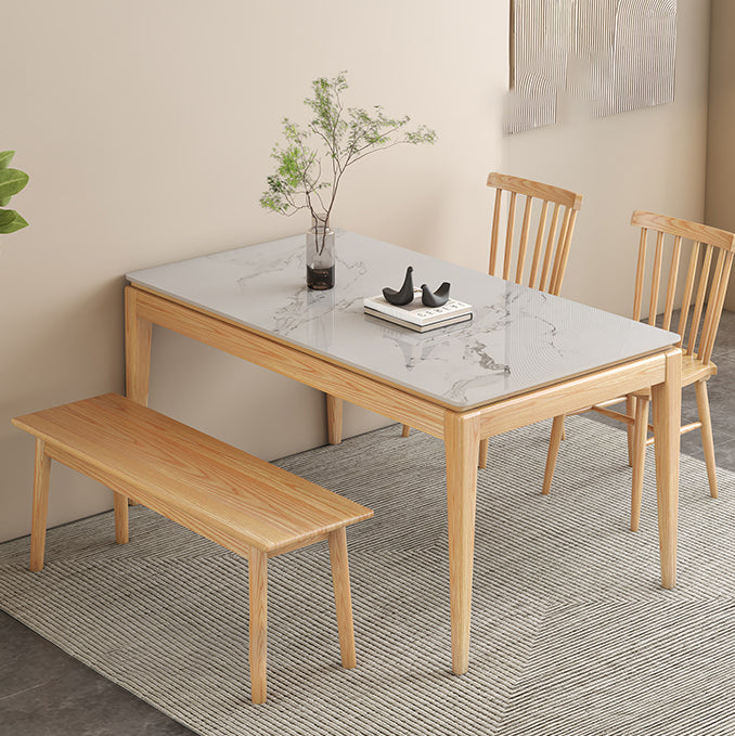 Rectangle Stone Dining Table Mid-Century Table with Natural Finish Legs