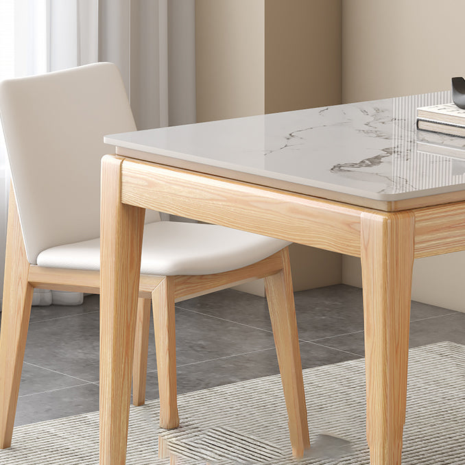 Rectangle Stone Dining Table Mid-Century Table with Natural Finish Legs