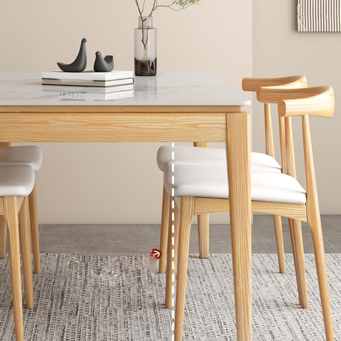 Rectangle Stone Dining Table Mid-Century Table with Natural Finish Legs