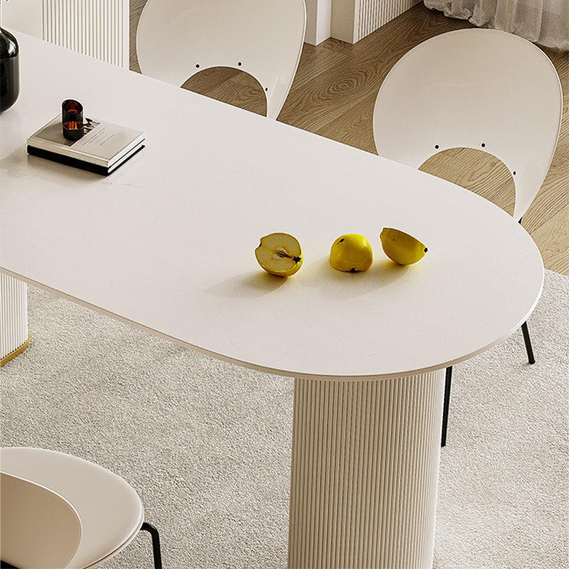 Double Pedestal Dining Table Stone Top Dining Table in White for Kitchen