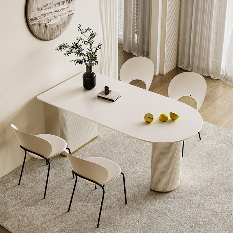 Double Pedestal Dining Table Stone Top Dining Table in White for Kitchen