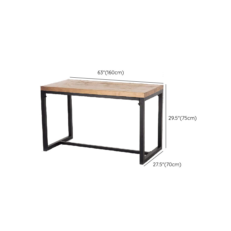 Industrial Natural Finish Dining Table Indoor Rectangle Table with Metal Base
