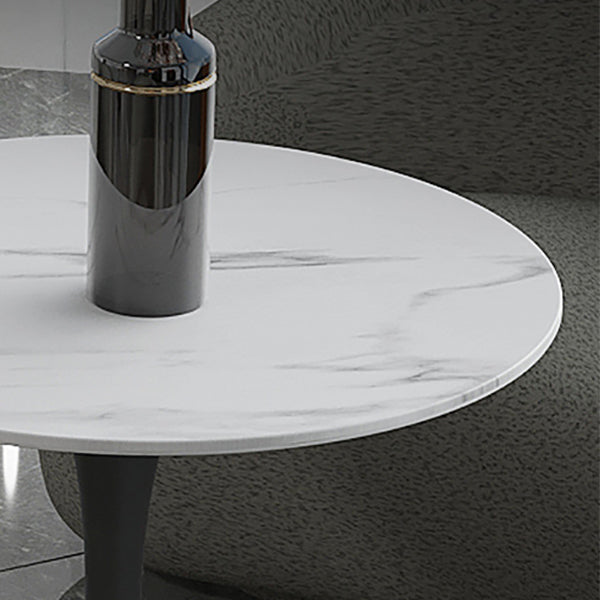 Modern Round Dining Table for Kitchen White Table with Metal Base