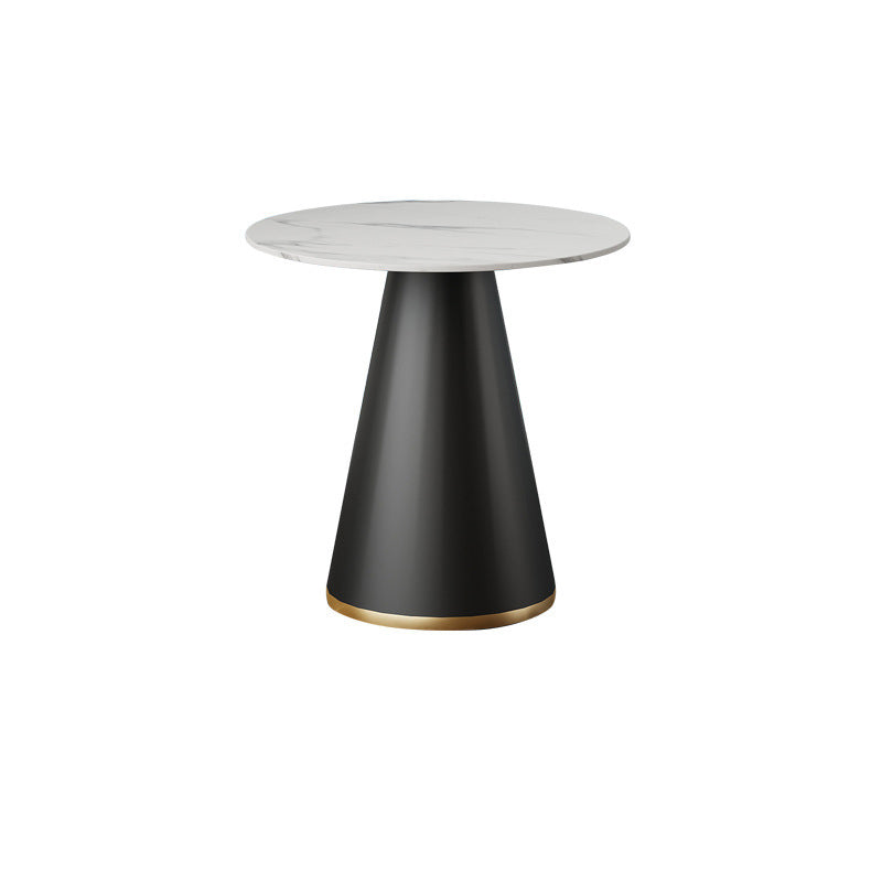 Contemporary Round Dining Table White Stone Table with Metal Base