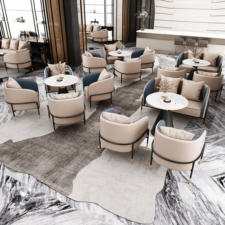 Contemporary Round Dining Table White Stone Table with Metal Base