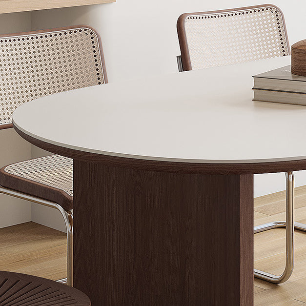 Modern Oval Table Sintered Stone Table with Wooden Legs for Home