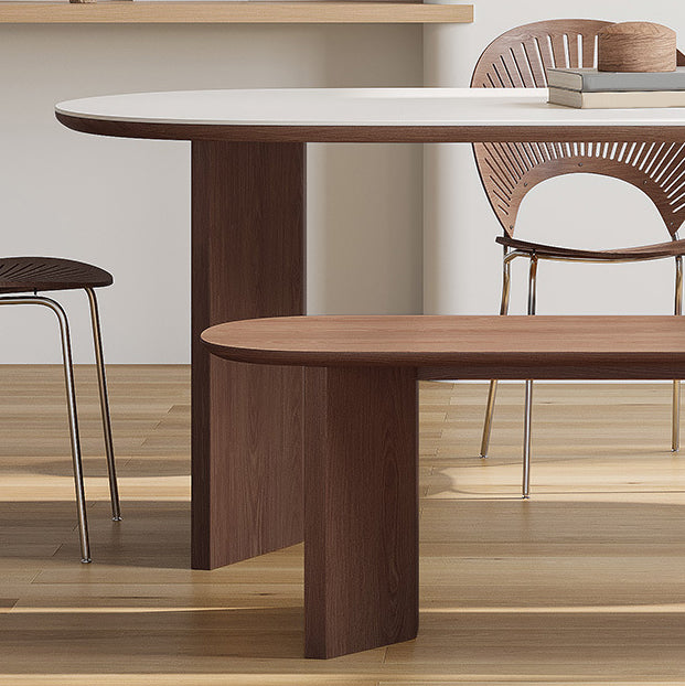 Modern Oval Table Sintered Stone Table with Wooden Legs for Home