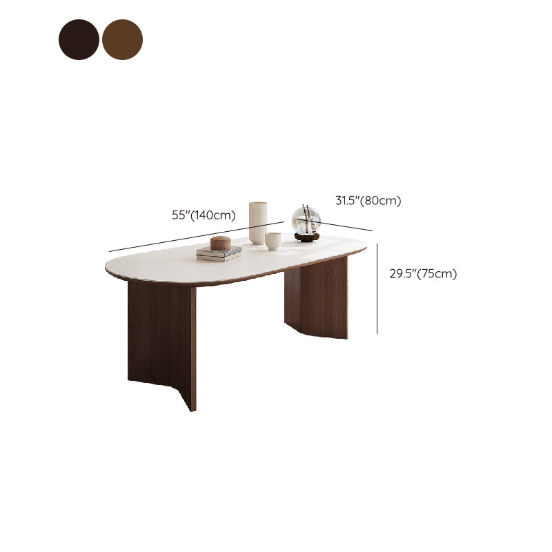 Modern Oval Table Sintered Stone Table with Wooden Legs for Home