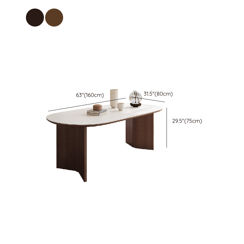 Modern Oval Table Sintered Stone Table with Wooden Legs for Home