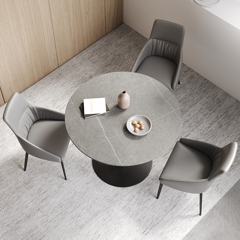 Gray Stone Dinette Table with Metal Base Modern Round Dining Table for Home