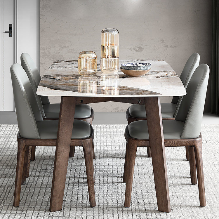 Mid-Century Dining Table for Home Stone Top Table with Wooden Frame