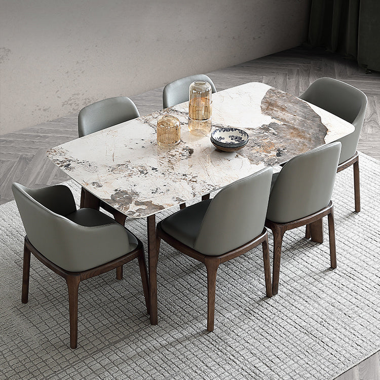 Mid-Century Dining Table for Home Stone Top Table with Wooden Frame