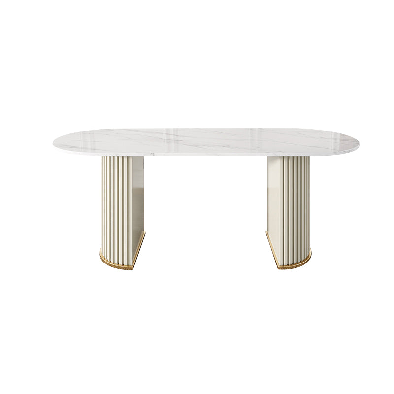 Glam Style Oval Table Sintered Stone Table with Metal Legs for Home