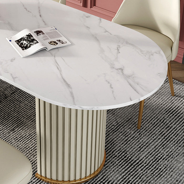 Glam Style Oval Table Sintered Stone Table with Metal Legs for Home