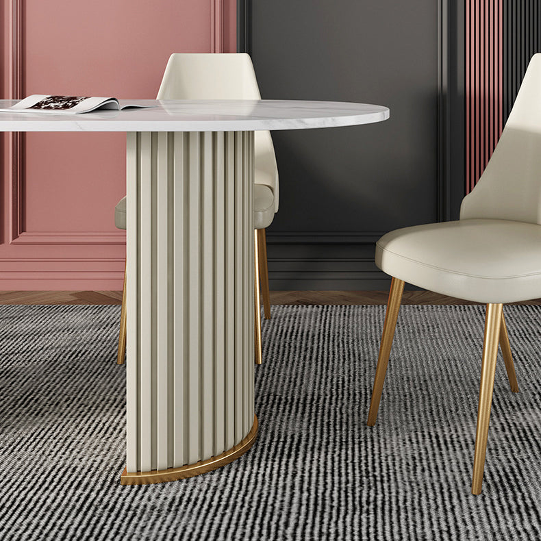 Glam Style Oval Table Sintered Stone Table with Metal Legs for Home