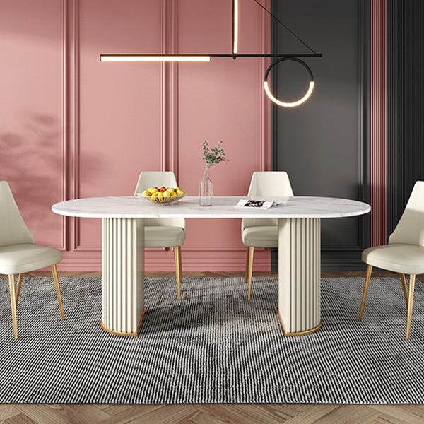 Glam Style Oval Table Sintered Stone Table with Metal Legs for Home