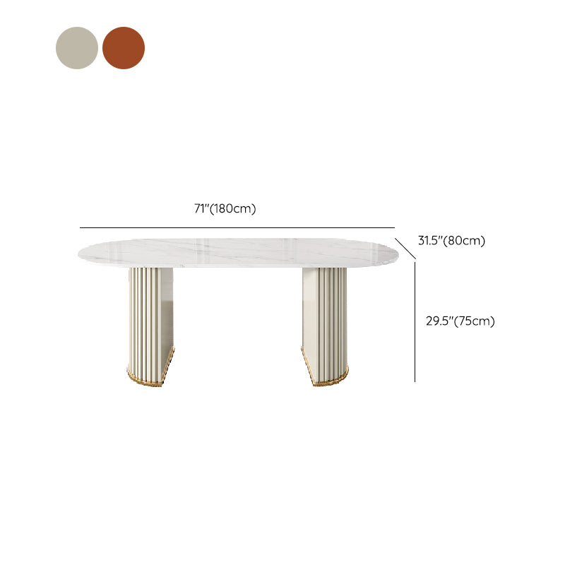 Glam Style Oval Table Sintered Stone Table with Metal Legs for Home