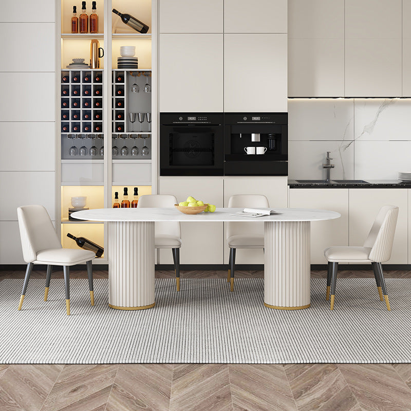 Glam Style Oval Table Sintered Stone Table with Metal Legs for Home Use