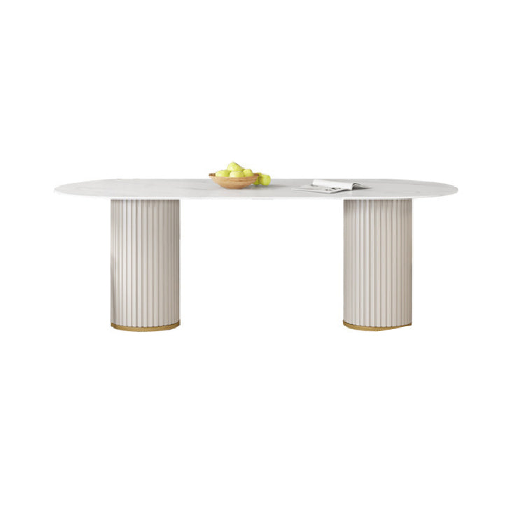 Glam Style Oval Table Sintered Stone Table with Metal Legs for Home Use