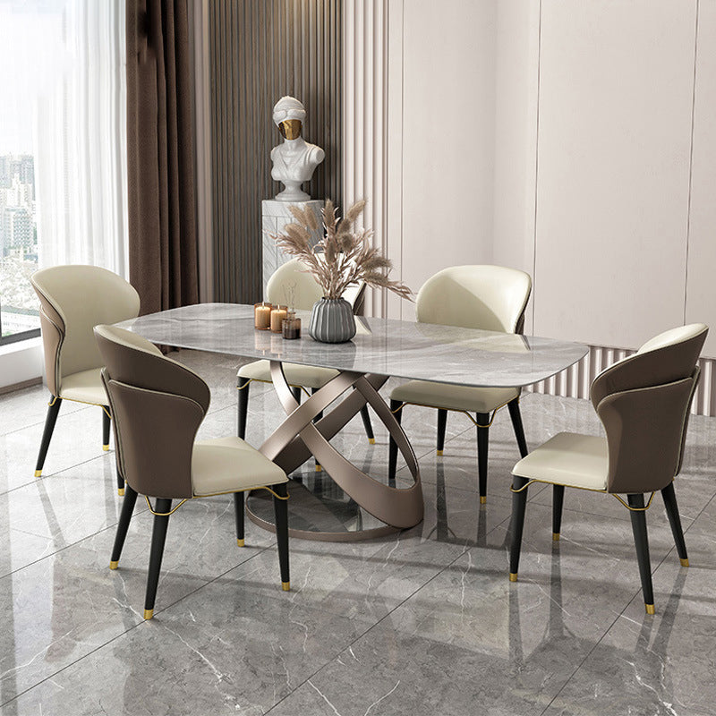 Glossy Gray Dinette Table with Metal Base Traditional Luxury Dining Table for Home