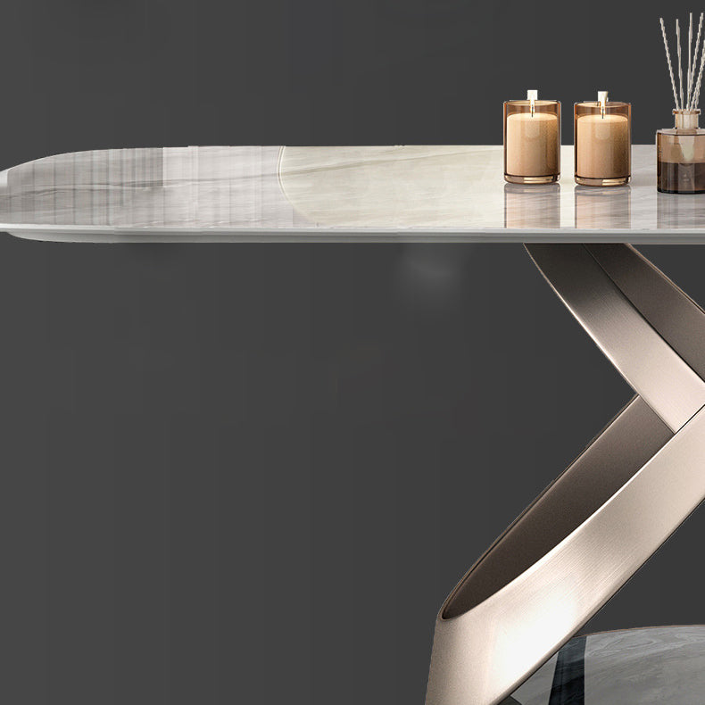Glossy Gray Dinette Table with Metal Base Traditional Luxury Dining Table for Home