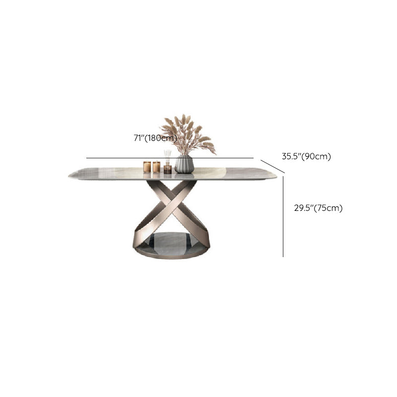Glossy Gray Dinette Table with Metal Base Traditional Luxury Dining Table for Home