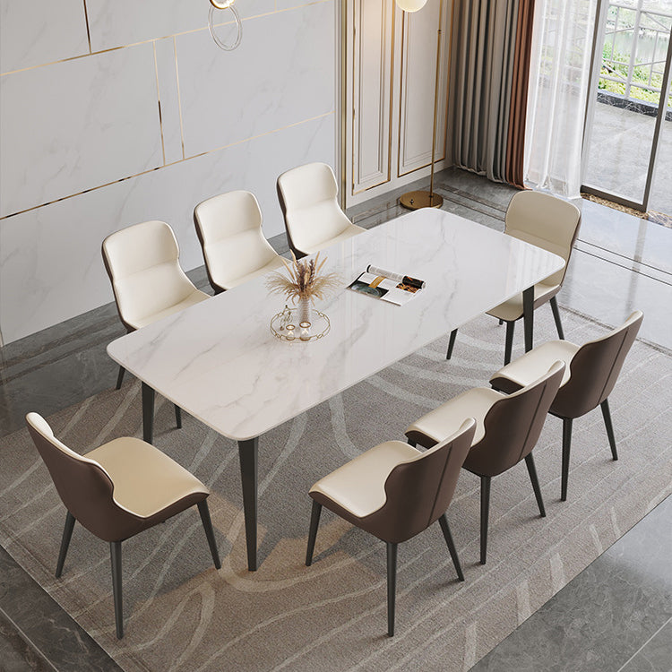 Industrial Rectangle Dining Table White Stone Top Dinette Table with Metal Legs